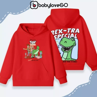 Áo nỉ hoodie babyloveGO bé trai 1-10 tuổi, ấm áp, túi, mũ in hình Khủng Long