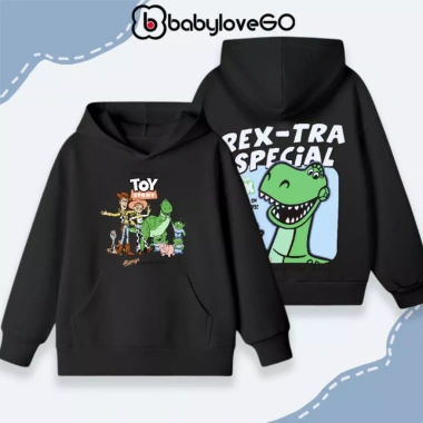Áo nỉ hoodie babyloveGO bé trai 1-10 tuổi, ấm áp, túi, mũ in hình Khủng Long