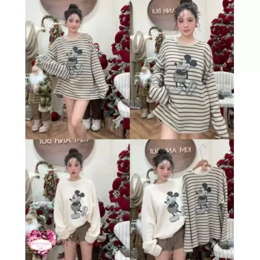 Áo Nỉ Kẻ Micky KAB New Chất Dày Mềm Mịn Form Vừa Freesize Cao Cấp Loại 1 Giá 380.000đ