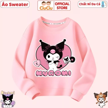 Áo Nỉ Kuromi Dài Tay Bé Gái CIUCIU KID - Cổ Tròn Vải Nỉ Da Cá, Giá Ưu Đãi 160.000₫, Giữ Ấm Thu Đông