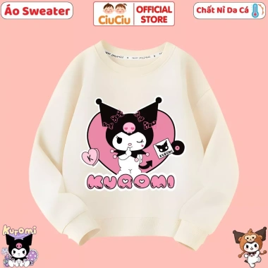 Áo Nỉ Kuromi Dài Tay Bé Gái CIUCIU KID - Cổ Tròn Vải Nỉ Da Cá, Giá Ưu Đãi 160.000₫, Giữ Ấm Thu Đông