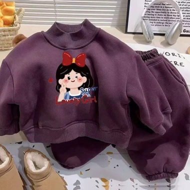 Áo nỉ mùa đông bé gái bộ hai mảnh Hàn Quốc - Thiết kế hoạt hình dễ thương, giảm giá 18%