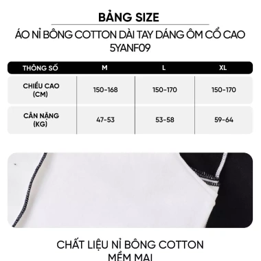 Áo nỉ nữ CARDINA nỉ bông cotton dài tay ôm cổ cao viền bèo 5YANF09 165k