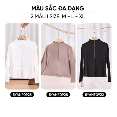 Áo nỉ nữ CARDINA nỉ bông cotton dài tay ôm cổ cao viền bèo 5YANF09 165k