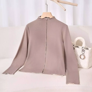 Áo nỉ nữ CARDINA nỉ bông cotton dài tay ôm cổ cao viền bèo 5YANF09 165k