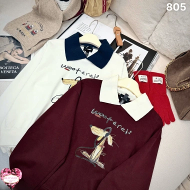 Áo Nỉ Nữ Cổ Sơ Mi In Chú Chó Dễ Thương Freesize - Chất Dày Dặn, Mềm Mịn, Hàng Quảng Châu Loại 1