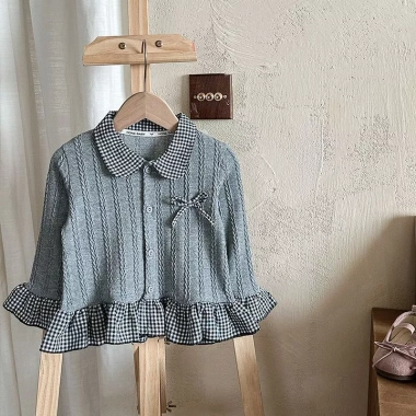 Áo nỉ ren trẻ em 2 lớp giả, cổ búp bê ngọt ngào, len dệt kim – Giá 217.566₫ 7