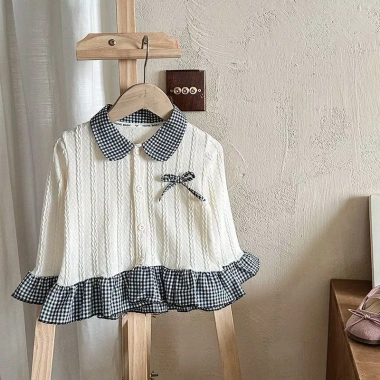 Áo nỉ ren trẻ em 2 lớp giả, cổ búp bê ngọt ngào, len dệt kim – Giá 217.566₫ 8