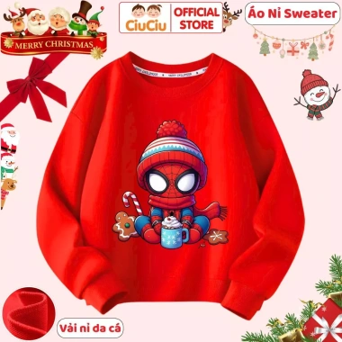 Áo Nỉ Siêu Nhân Người Nhện Noel CIUCIU KID Bé Trai - Vải Da Cá Ấm, Giá 160k giảm từ 196.8k 4