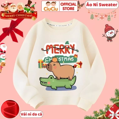 Áo Nỉ Sweater Capybara Noel cho Bé Trai & Bé Gái - Vải Nỉ Da Cá ấm, giảm 20% 10