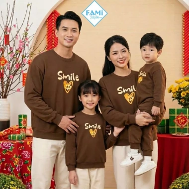 Áo Nỉ Sweater Gia Đình Famistyle In Chữ Smile Trái Tim 2 Lớp Cao Cấp Mềm Mịn Thoáng Khí 4