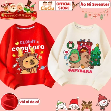 Áo Nỉ Sweater Giáng Sinh Hình Capybara Noel cho Bé Trai & Bé Gái - CIUCIU KID Vải Nỉ Da Cá 2
