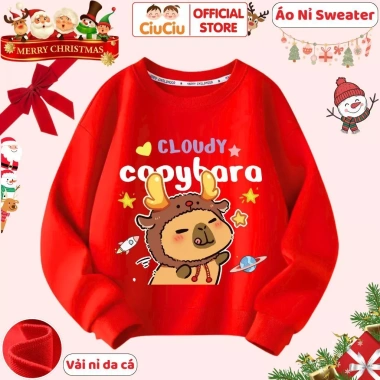 Áo Nỉ Sweater Giáng Sinh Hình Capybara Noel cho Bé Trai & Bé Gái - CIUCIU KID Vải Nỉ Da Cá 4