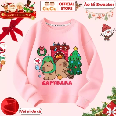 Áo Nỉ Sweater Giáng Sinh Hình Capybara Noel cho Bé Trai & Bé Gái - CIUCIU KID Vải Nỉ Da Cá 7