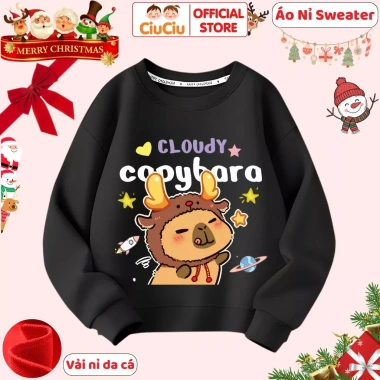 Áo Nỉ Sweater Giáng Sinh Hình Capybara Noel cho Bé Trai & Bé Gái - CIUCIU KID Vải Nỉ Da Cá 8