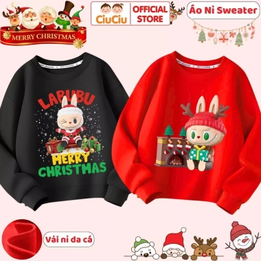 Áo Nỉ Sweater Labubu Noel Giáng Sinh cho Bé Trai và Bé Gái – Vải Nỉ Da Cá Giữ Nhiệt, Giá 160.000 VND (Giảm từ 195.200 VND) 2