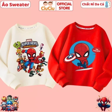 Áo Nỉ Sweater Người Nhện CIUCIU KID Cho Bé Trai Dài Tay Thu Đông Cổ Tròn Vải Da Cá Mềm Giá Ưu Đãi 160k 8