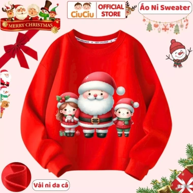 Áo Nỉ Sweater Noel Giáng Sinh CIUCIU KID cho Bé Trai & Bé Gái, Vải Da Cá Co Dãn Giữ Nhiệt
