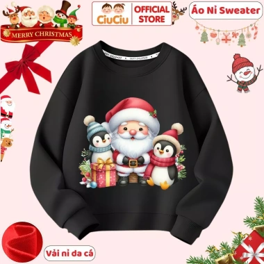 Áo Nỉ Sweater Noel Giáng Sinh CIUCIU KID cho Bé Trai & Bé Gái, Vải Da Cá Co Dãn Giữ Nhiệt