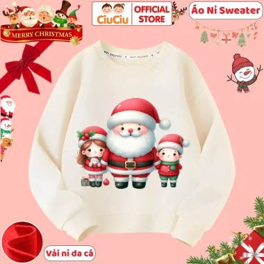 Áo Nỉ Sweater Noel Giáng Sinh CIUCIU KID cho Bé Trai & Bé Gái, Vải Da Cá Co Dãn Giữ Nhiệt