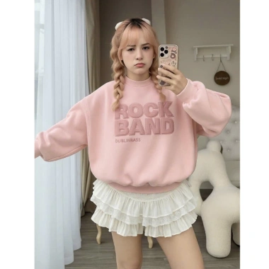Áo Nỉ Sweater Nữ Boxy Thêu ROCK BAND Unisex Ulzzang Hàn Quốc, 3 màu dễ phối, giá 119k 4