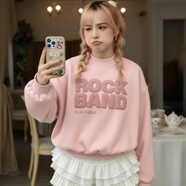 Áo Nỉ Sweater Nữ Boxy Thêu ROCK BAND Unisex Ulzzang Hàn Quốc, 3 màu dễ phối, giá 119k 6