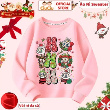 Áo Nỉ Sweater Thu Đông Labubu Noel Bé Trai và Gái – Vải Da Cá Giữ Nhiệt, Giá 160k
