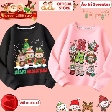 Áo Nỉ Sweater Thu Đông Labubu Noel Bé Trai và Gái – Vải Da Cá Giữ Nhiệt, Giá 160k 2