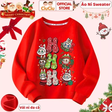 Áo Nỉ Sweater Thu Đông Labubu Noel Bé Trai và Gái – Vải Da Cá Giữ Nhiệt, Giá 160k 5