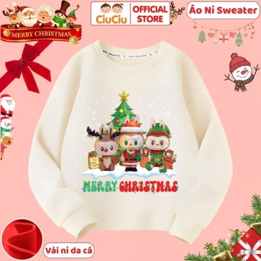 Áo Nỉ Sweater Thu Đông Labubu Noel Bé Trai và Gái – Vải Da Cá Giữ Nhiệt, Giá 160k 8