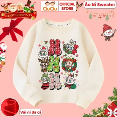 Áo Nỉ Sweater Thu Đông Labubu Noel Bé Trai và Gái – Vải Da Cá Giữ Nhiệt, Giá 160k 10