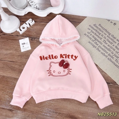 Áo nỉ thu đông bé gái Hàn Quốc Tini Kids, mũ ren hello kitty, 10-30kg, giảm giá 135k 3
