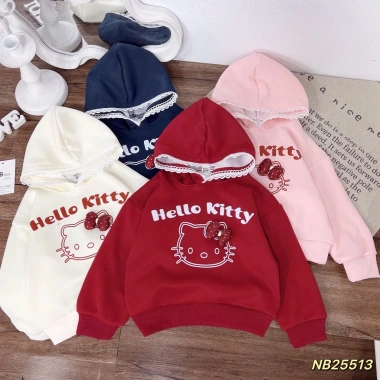 Áo nỉ thu đông bé gái Hàn Quốc Tini Kids, mũ ren hello kitty, 10-30kg, giảm giá 135k 4