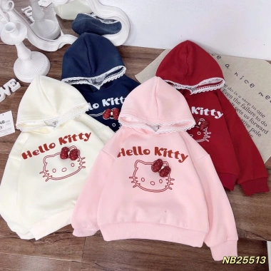 Áo nỉ thu đông bé gái Hàn Quốc Tini Kids, mũ ren hello kitty, 10-30kg, giảm giá 135k 6