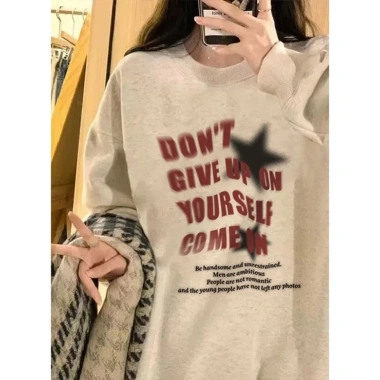 Áo nỉ Xám nữ RTOML Sweater cổ tròn Hàn Quốc Vintage Star 24h giao hàng giá 119.999đ 2