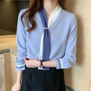 Áo nơ nữ A4.480 phối màu - Công sở thanh lịch, full size 40-90kg, giảm còn 225.000 VND