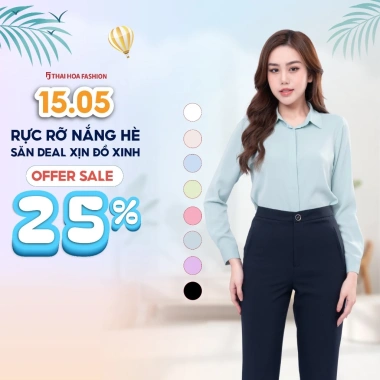 Áo nữ dài tay ASW101-R17 Thái Hòa vải sợi sen – Thanh lịch cho văn phòng, công sở, giảm còn 294.000₫