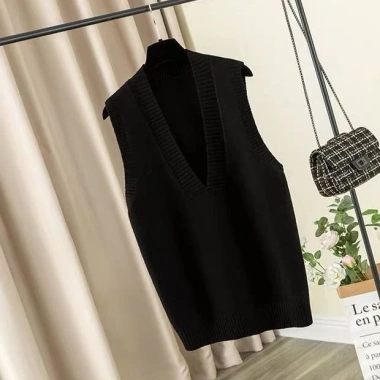 Áo Nữ Không Tay Dệt Kim Plus 2.023 Mùa Xuân Hàn Quốc Phong Cách Phương Tây Cổ V