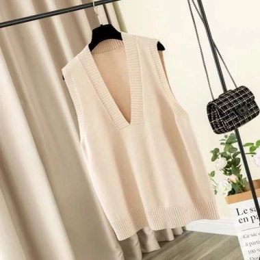 Áo Nữ Không Tay Dệt Kim Plus 2.023 Mùa Xuân Hàn Quốc Phong Cách Phương Tây Cổ V