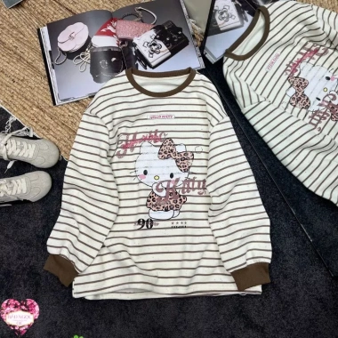 Áo Nữ Nỉ Hello Kitty Nơ Beo Lông Nhung Dễ Thương, Mềm Mịn, Giá Ưu Đãi 408.500 VND