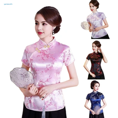 Áo nữ phong cách Trung Quốc cổ đứng nút đĩa tay ngắn họa tiết in độc đáo - Giá 276.462 VND 6