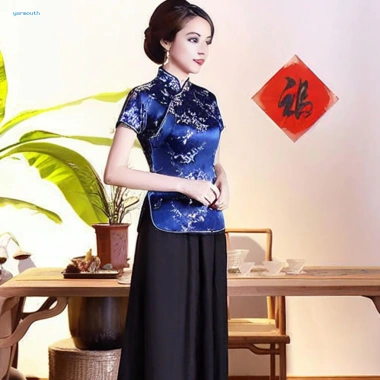 Áo nữ phong cách Trung Quốc cổ đứng nút đĩa tay ngắn họa tiết in độc đáo - Giá 276.462 VND 8