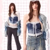 Áo ống ren jean denim phong cách Mỹ, thêu chữ ôm vừa vặn, mùa hè nữ - giảm giá 276k 5