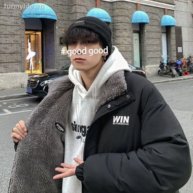 Áo Phao 3 lớp WIN siêu ấm nam nữ lót lông cừu - Hàng có sẵn, mặc 2 mặt dày, đại Hàn UNISEX