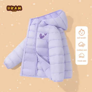 Áo phao bé gái mùa đông ấm áp có mũ, in trái tim Unisex đa năng - Giá chỉ 299k