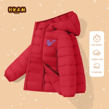 Áo phao bé gái mùa đông ấm áp có mũ, in trái tim Unisex đa năng - Giá chỉ 299k