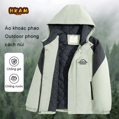 Áo phao bé trai mùa đông HKAM - Cách nhiệt, chống thấm, In núi, Giá 480k