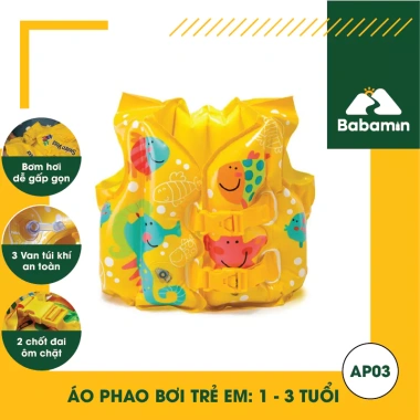 Áo Phao Bơi Bé 1-3 tuổi Babamin AP03 - Bơm Hơi, 3 Van Túi Khí An Toàn, Giá Ưu Đãi 85.000₫