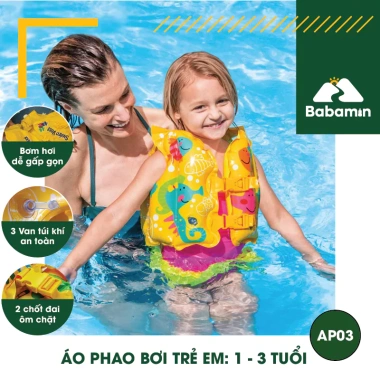 Áo Phao Bơi Bé 1-3 tuổi Babamin AP03 - Bơm Hơi, 3 Van Túi Khí An Toàn, Giá Ưu Đãi 85.000₫ 2 Áo Phao Bơi Bé 1-3 tuổi Babamin AP03 - Bơm Hơi, 3 Van Túi Khí An Toàn, Giá Ưu Đãi 85.000₫ 2
