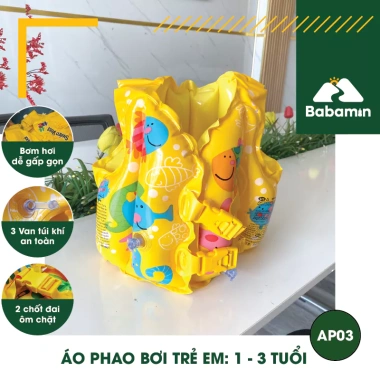 Áo Phao Bơi Bé 1-3 tuổi Babamin AP03 - Bơm Hơi, 3 Van Túi Khí An Toàn, Giá Ưu Đãi 85.000₫ 3 Áo Phao Bơi Bé 1-3 tuổi Babamin AP03 - Bơm Hơi, 3 Van Túi Khí An Toàn, Giá Ưu Đãi 85.000₫ 3